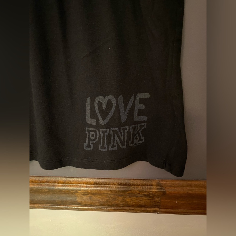 VS PINK VINTAGE Y2K TEE SHIRT ROUCHED BABYDOLL DRESS BLACK LOVE LOGO HTF RARE LG - Picture 7 of 9